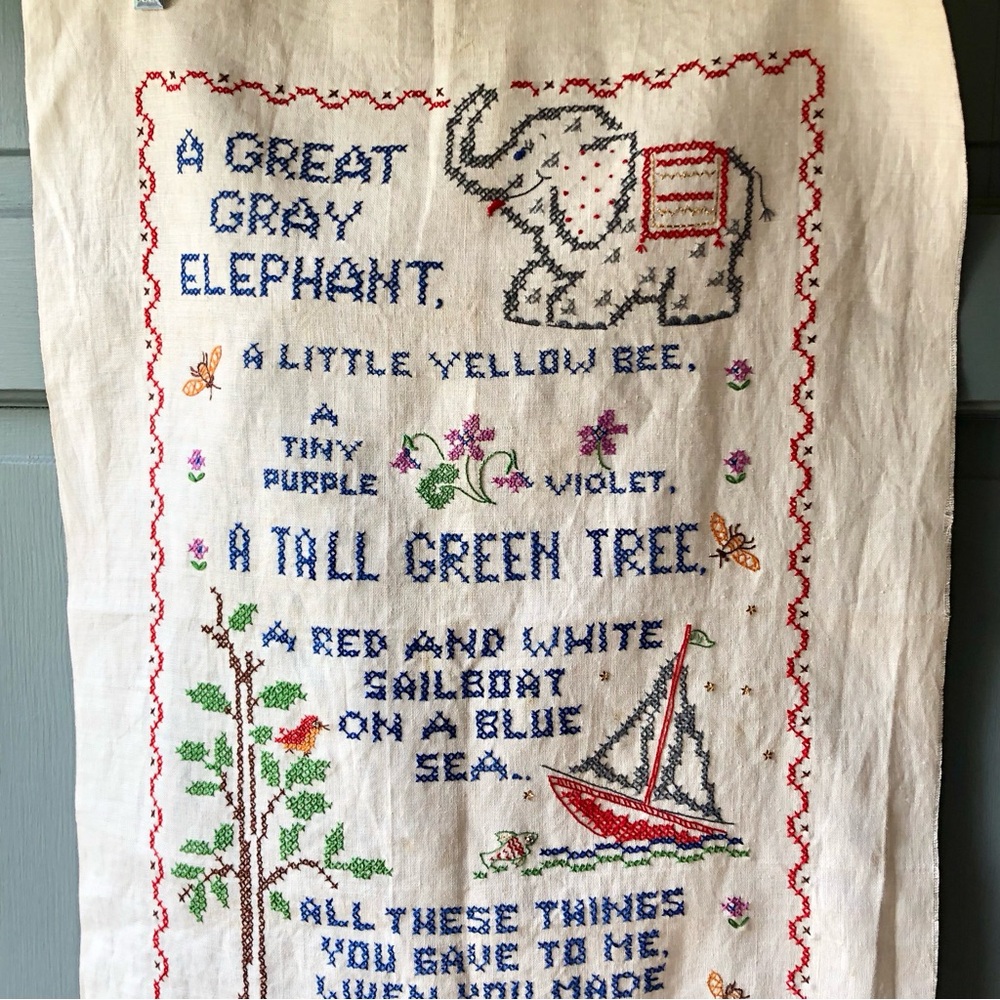 Embroidery Nursery Rhyme & Prayer Sampler "A Great Gray Elephant"